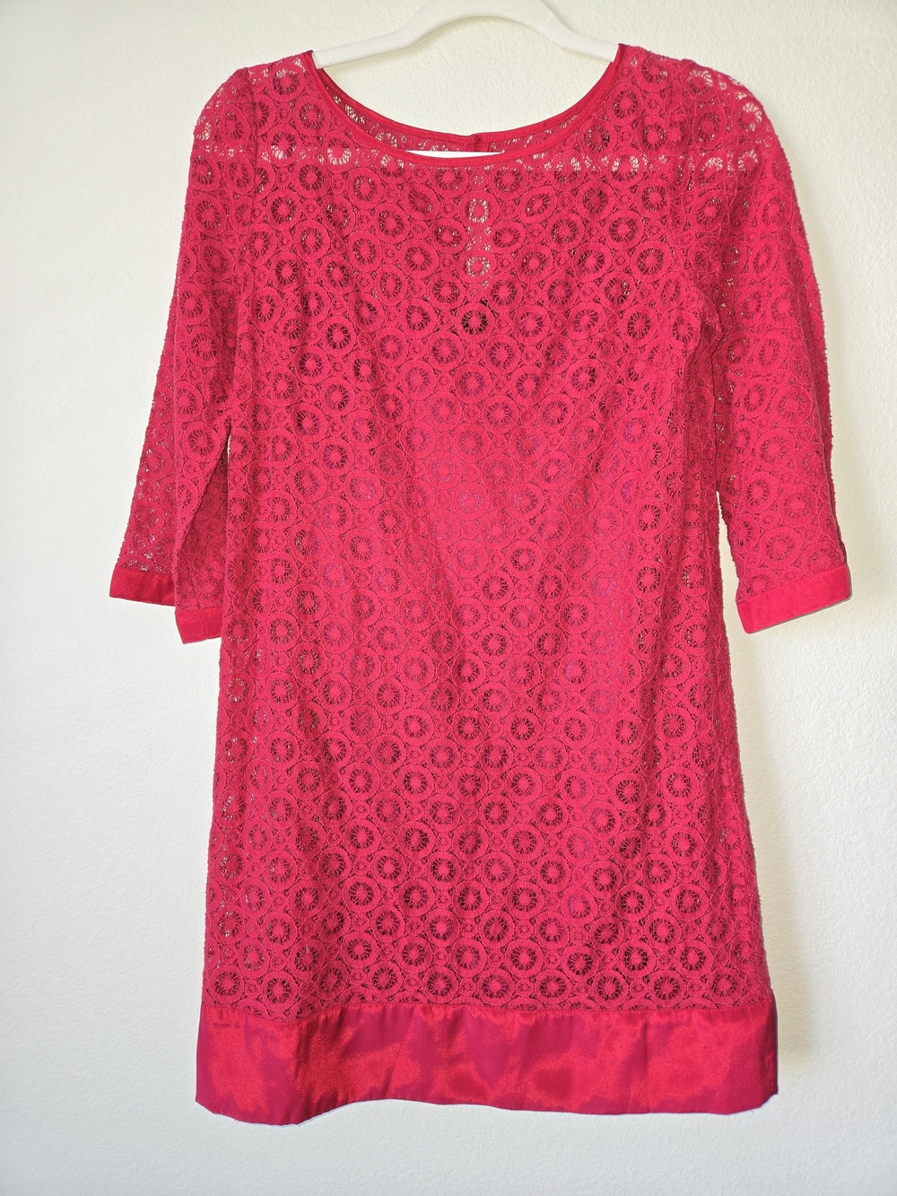 Laundry By Shelli Segal Hot Pink Lace Shift Dress with Satin Hem